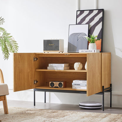 Modern Dressoir – Sideboard – Opberger – Kast – Dressoirkast – Rood Hardhout – Met Metalen Poten – Verstelbare Planken – Geen Montage Nodig