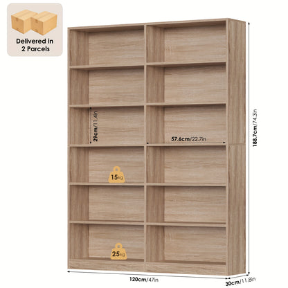 Boekenplank – Boekenkast – Opbergkast – Wandrek – Stellingkast – Massief Hout – Anti-Kantel Systeem – Wit – 2-Lagen – Ruime Opbergruimte – Modern Design