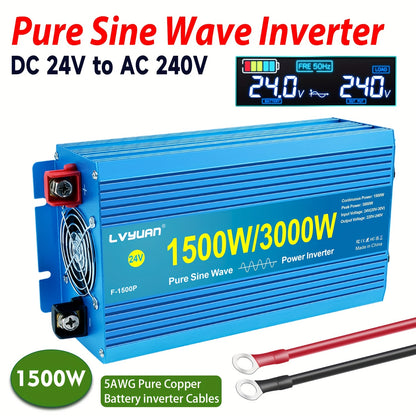 Omvormer – Spanningsomvormer – Stroomomzetter – Inverter – Converter – 1500W Continu Vermogen – Pure Sinusgolf Met LCD-Display