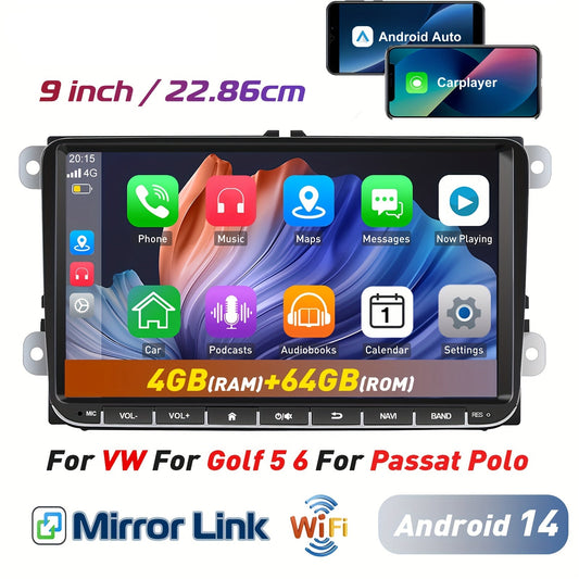 Autoradio – Multimedia Speler – Car Video Speler – Auto Stereo – 9 Inch IPS Scherm – Android 14 – Draadloos CarPlay & Android Auto