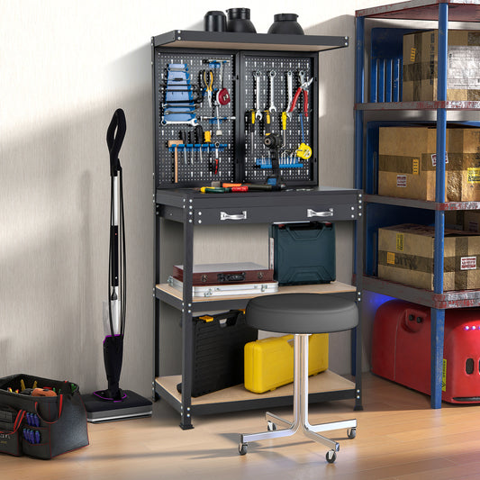 Multifunctionele Werkbank – Werktafel – Klusbank – Werkplek – Opbergmeubel – Met Pegboard – Stevig Metalen Frame – 100 kg Draagkracht – Compact & Ruim – Zwart Blauw