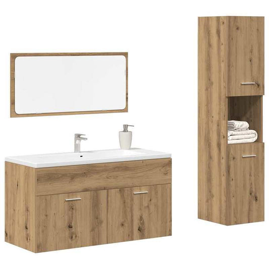 Badkamermeubelset – Badkamerkast – Opbergmeubel – Toiletmeubel – Meubels voor Badkamer – Artisan Eikenhout Look – Duurzaam Hardhout & Vezelplaat – Compact & Functioneel Ontwerp