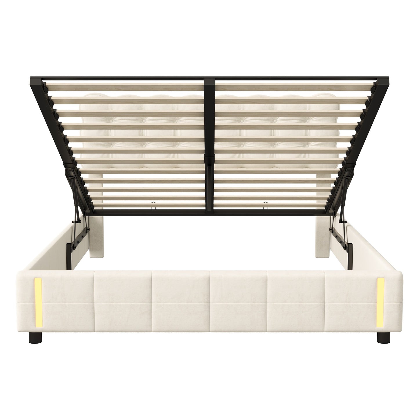 Gestoffeerd Bed – Opbergbed – Tweepersoonsbed – Bedframe – Hydraulisch Opbergbed – 140x200 cm – Fluweel Beige – Met Opbergruimte Onder Bed