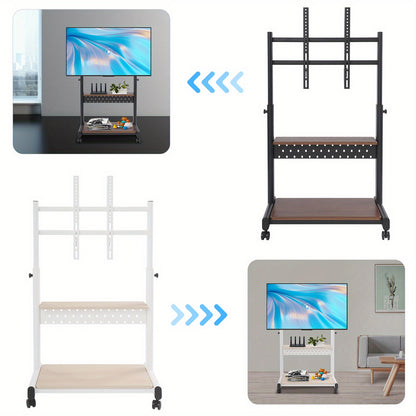 Verstelbare TV-standaard – TV-meubel – TV-houder – TV-onderstel – TV-rack – Zwenkwielen – Verstelbare Hoogte 108,5-128,5 cm – Zwart