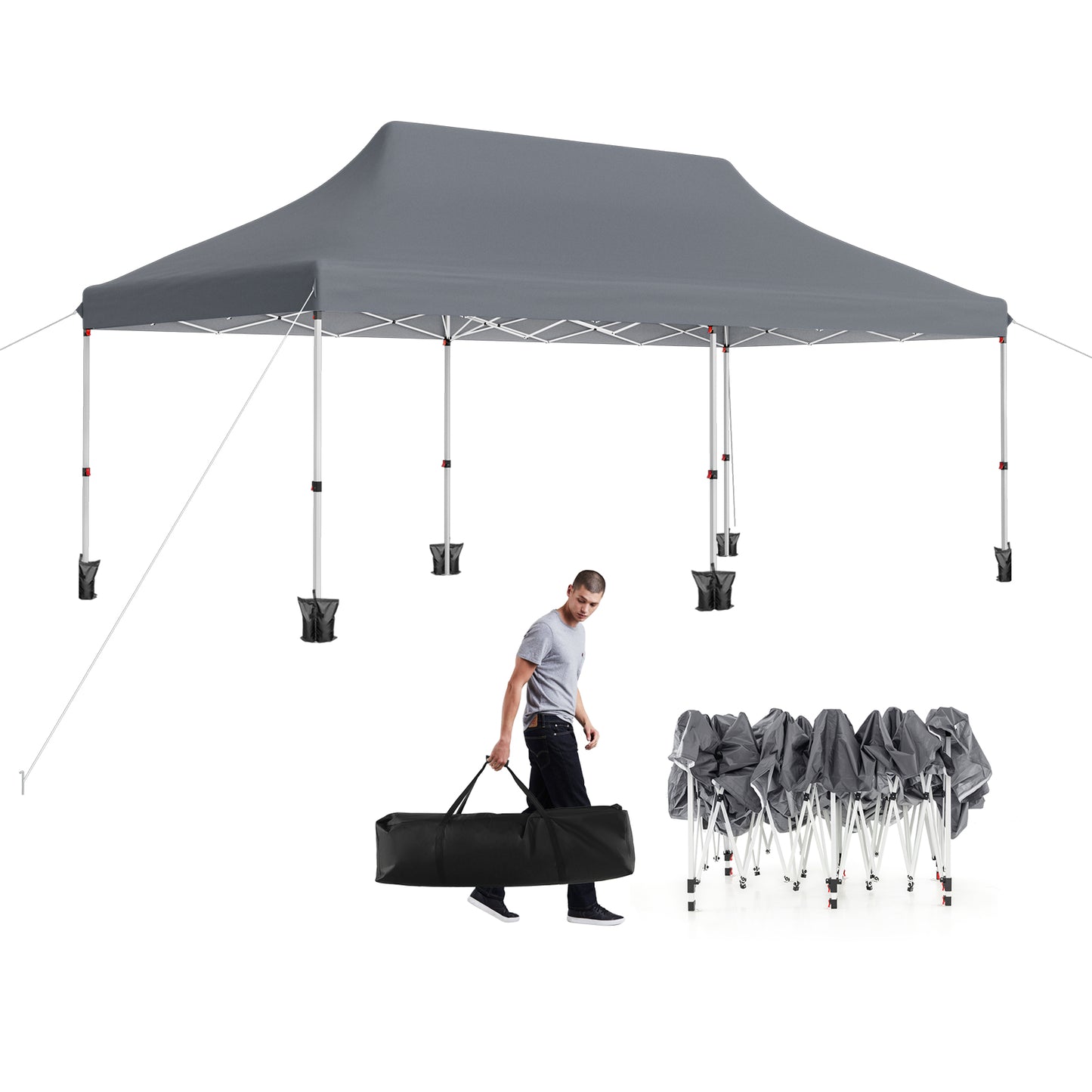 Partytent – Pop-up Tent – Paviljoen – Easy-up Tent – Tuintent – 300x600 cm – Waterafstotend Oxford Stof – Verstelbare Hoogte