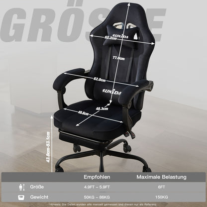 Velvet Gaming Stoel – Computer Game Chair – Videogame Stoel – Bureaustoel Draaibaar – Ergonomische Zwarte Gaming Chair – Met Voetsteun – Comfortabel Memory Foam