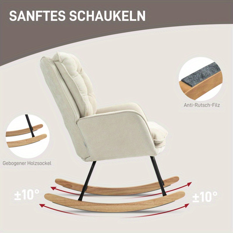 Schommelstoel – Relaxstoel – Fauteuil – Draaifauteuil – Loungestoel – Beige Chenille Stof – Draaibaar met Schommelfunctie – Maximaal Draagvermogen 120 kg
