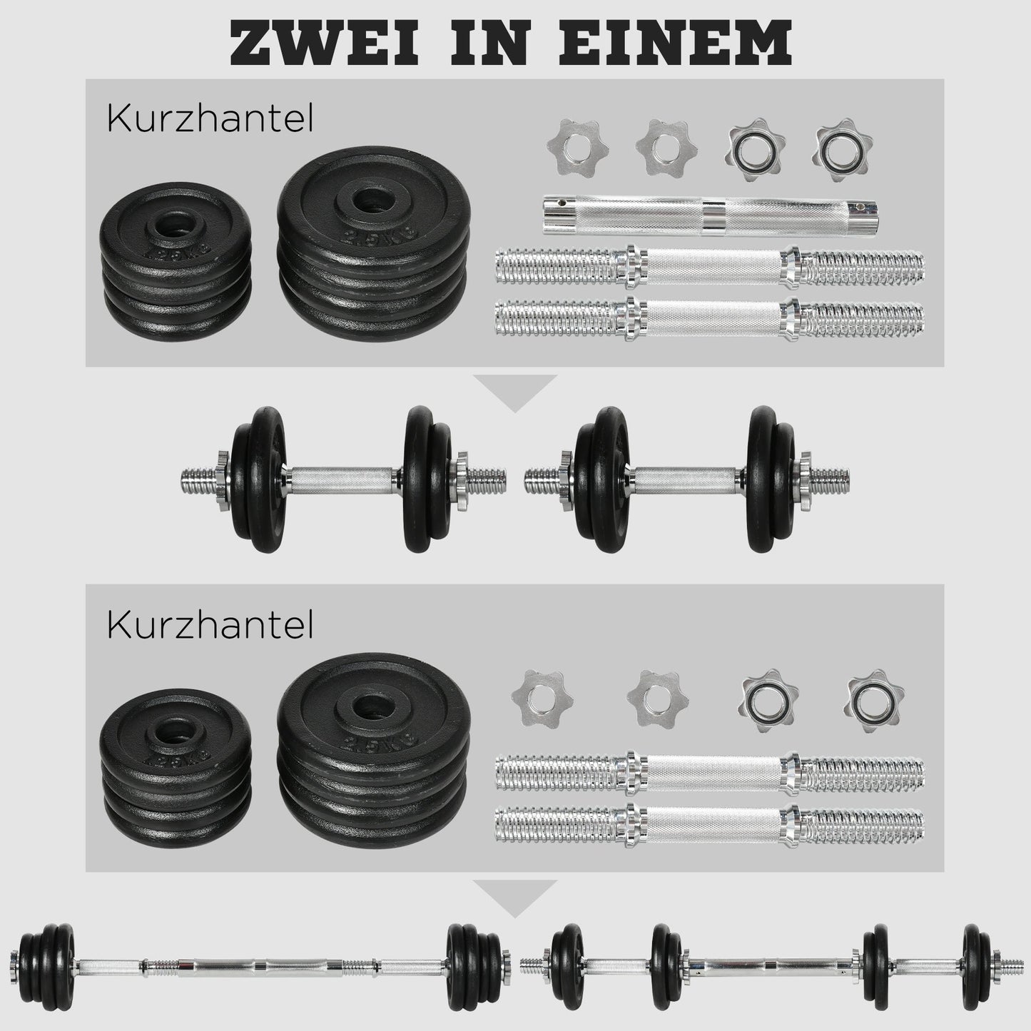 Dumbbell – Halter – Kettlebell – Gewicht – 2-in-1 Verstelbaar – 20 Kg Tot Gewicht – Roestvrij Staal – Zwarte Kleur