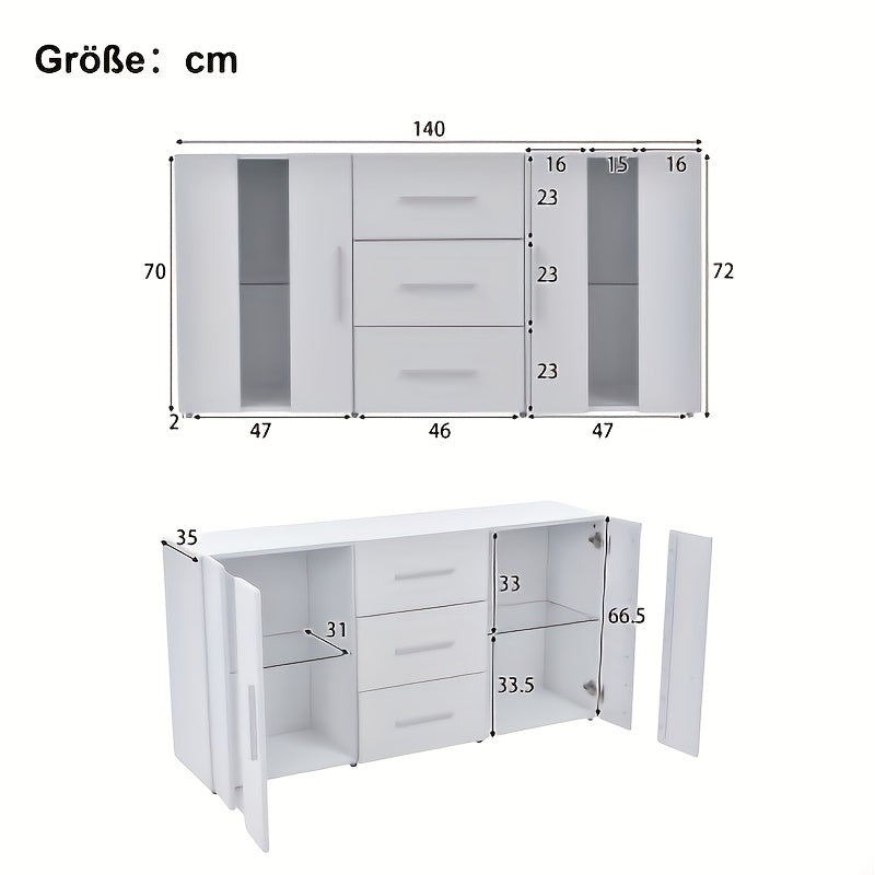 Opbergkast – Kast – Dressoir – Bergkast – Buffetkast – Wit – 140x35x70 cm – Duurzaam Lichtgewicht Ontwerp