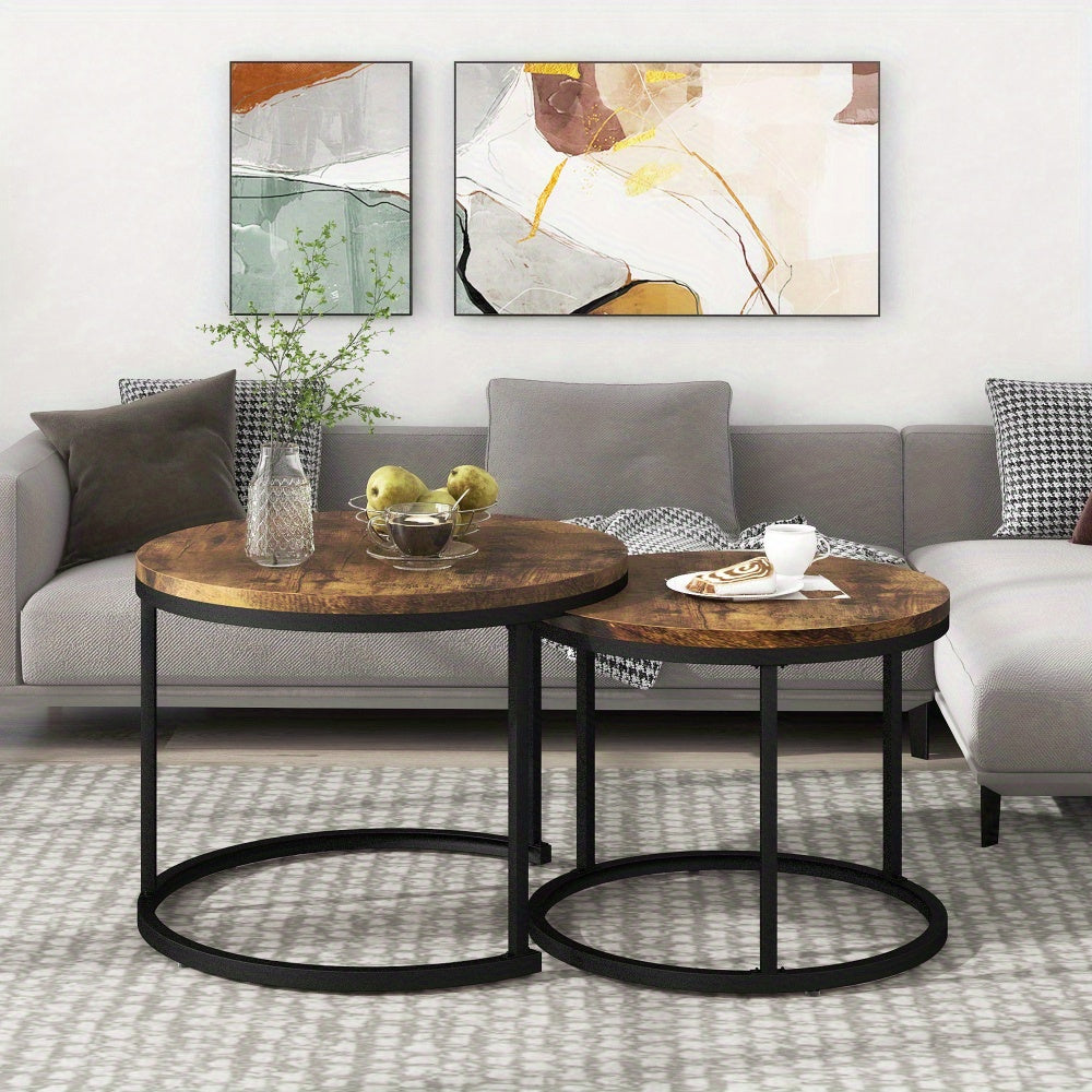 Ronde Salontafel – Bijzettafel – Tafeltje – Nestbare Tafels – Woonkamer Tafel – Set Van 2 – Compact & Duurzaam – Warme Bruine Kleur