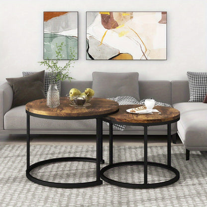 Ronde Salontafel – Bijzettafel – Tafeltje – Nestbare Tafels – Woonkamer Tafel – Set Van 2 – Compact & Duurzaam – Warme Bruine Kleur
