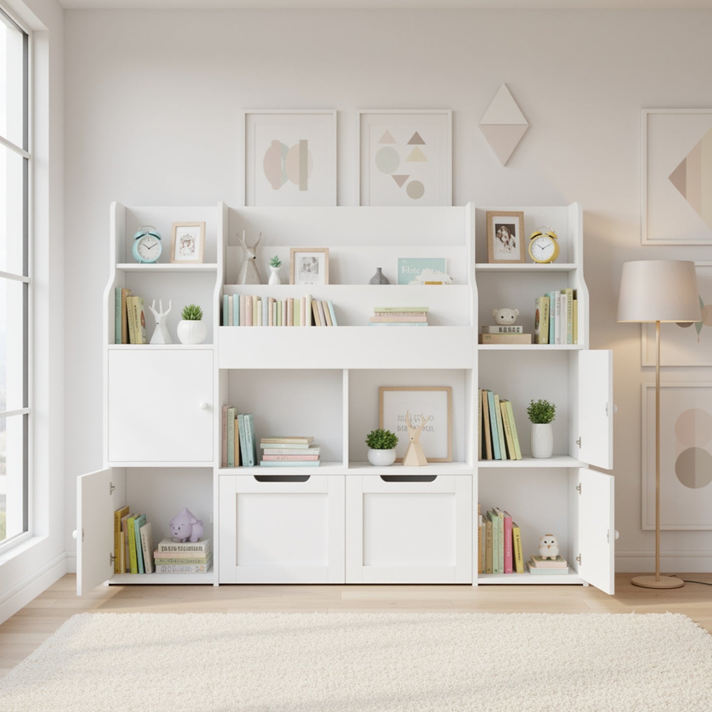 Kast – Ladekast – Boekenkast – Opbergkast – Opbergmeubel – Roze-Witte Houten Kast – Ruime Indeling – Eenvoudige Montage