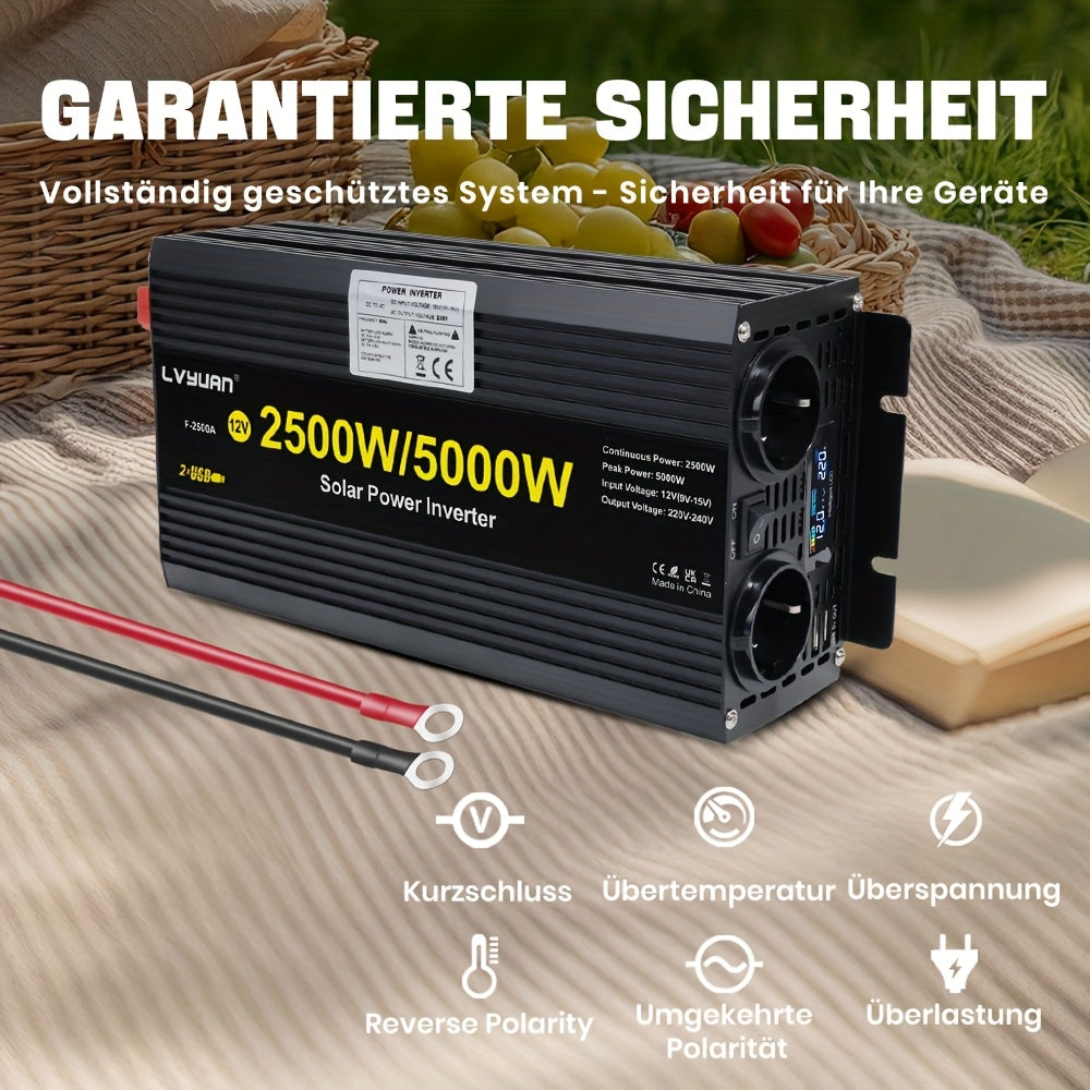 Omvormer – Spanningsomvormer – Stroomomvormer – Auto-omvormer – Power Inverter – 2500W Continu Vermogen – LED Display Met USB Poort