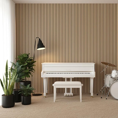 3D Acoustic Panels, Set OF 4, 120x60x2.1cm, Wood-look Wall Panels, Wall Cladding for Effective Sound Insulation, with Felt Soundproofing, for Living Room, Office, Recording Studio, Dressing Room