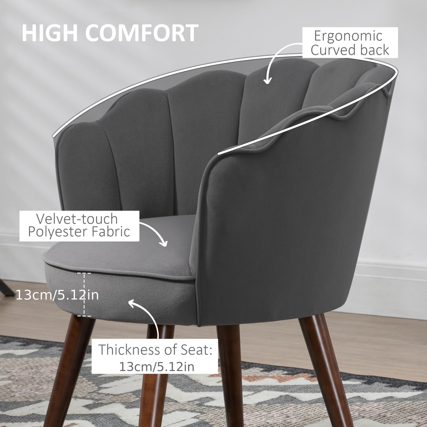 Modern Dark Grey Metal Frame Recliner Armchair with Soft Cushioned Backrest & Seat - Easy Assembly, Sturdy Hard Floor Compatible Design, 66x72x79cm, Classic Contemporary Style for Living Room, Entertainment Center, Salon - Du