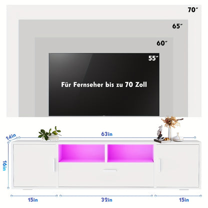 TV-Meubel – Tv-Kast – Tv-Stand – Tv-Dressoir – Mediameubel – Wit – 160 cm Breed – Dubbele Deuren & Lade