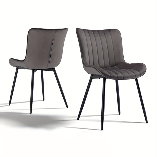Eetkamerstoel – Stoel – Dinersstoel – Zithoekstoel – Armstoel – Set van 2 Donkergrijze Eetkamerstoelen – Ergonomisch Design – Metalen Frame Tot 150 kg