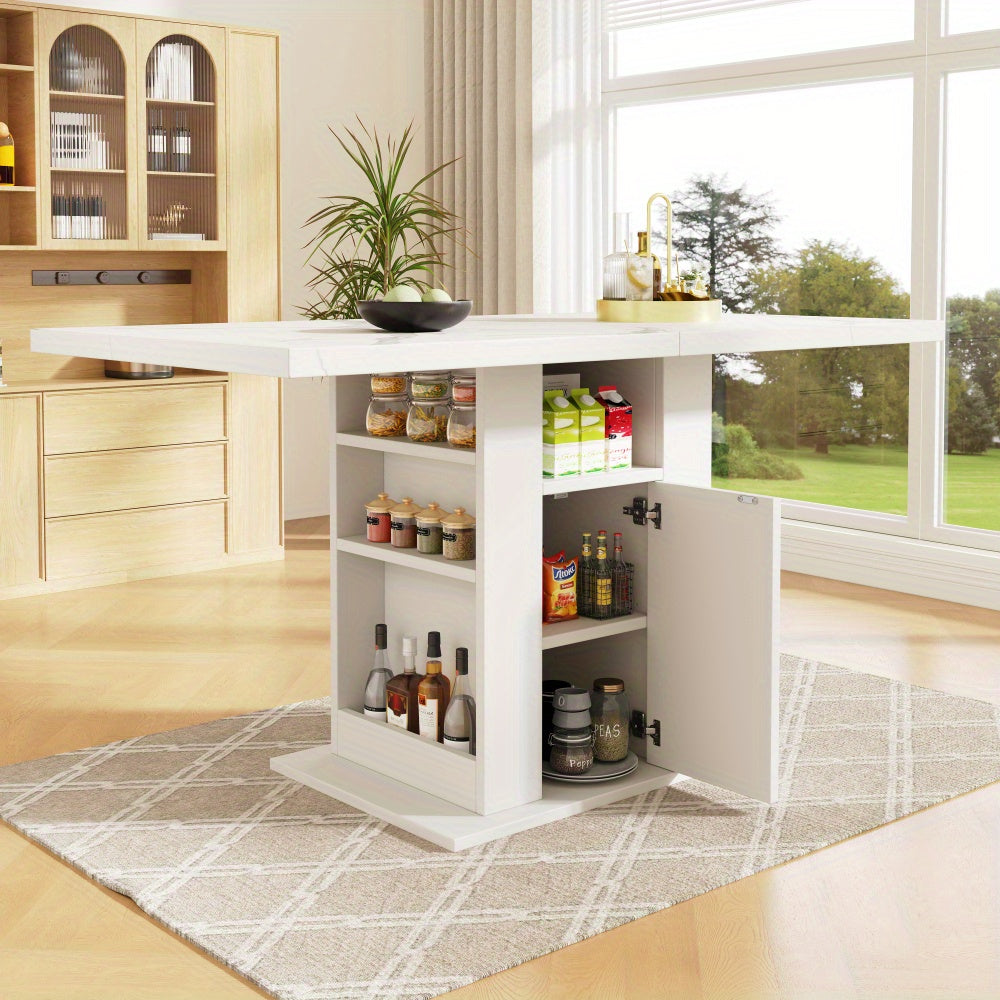 Eettafel – Dinertafel – Keukentafel – Woonkamertafel – Tafel – Modern – 3 Lade-Opbergniveaus – Marmerlook Tafelblad – Wit – 140x75x75 cm – Ruimtebesparend – Volledig Gemonteerd