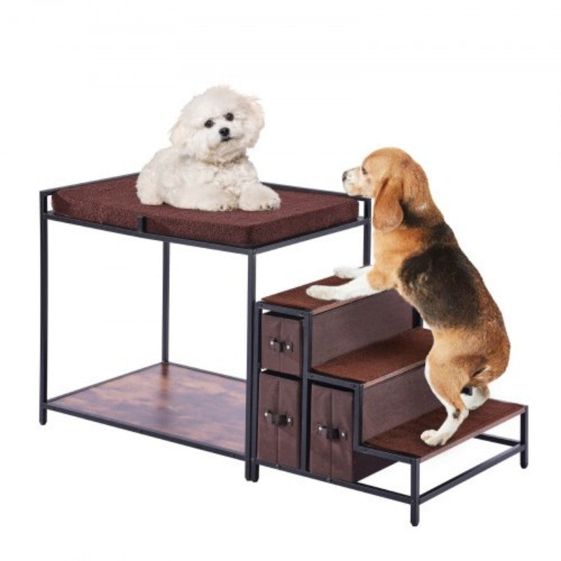 Multi-Functional Pet Bunk Bed with Window Seat, Dog Stairs & Sofa Bed - Sturdy Wood Furniture Suitable for Medium Dogs, Space-Saving Dog with Bunk Bed & Steps