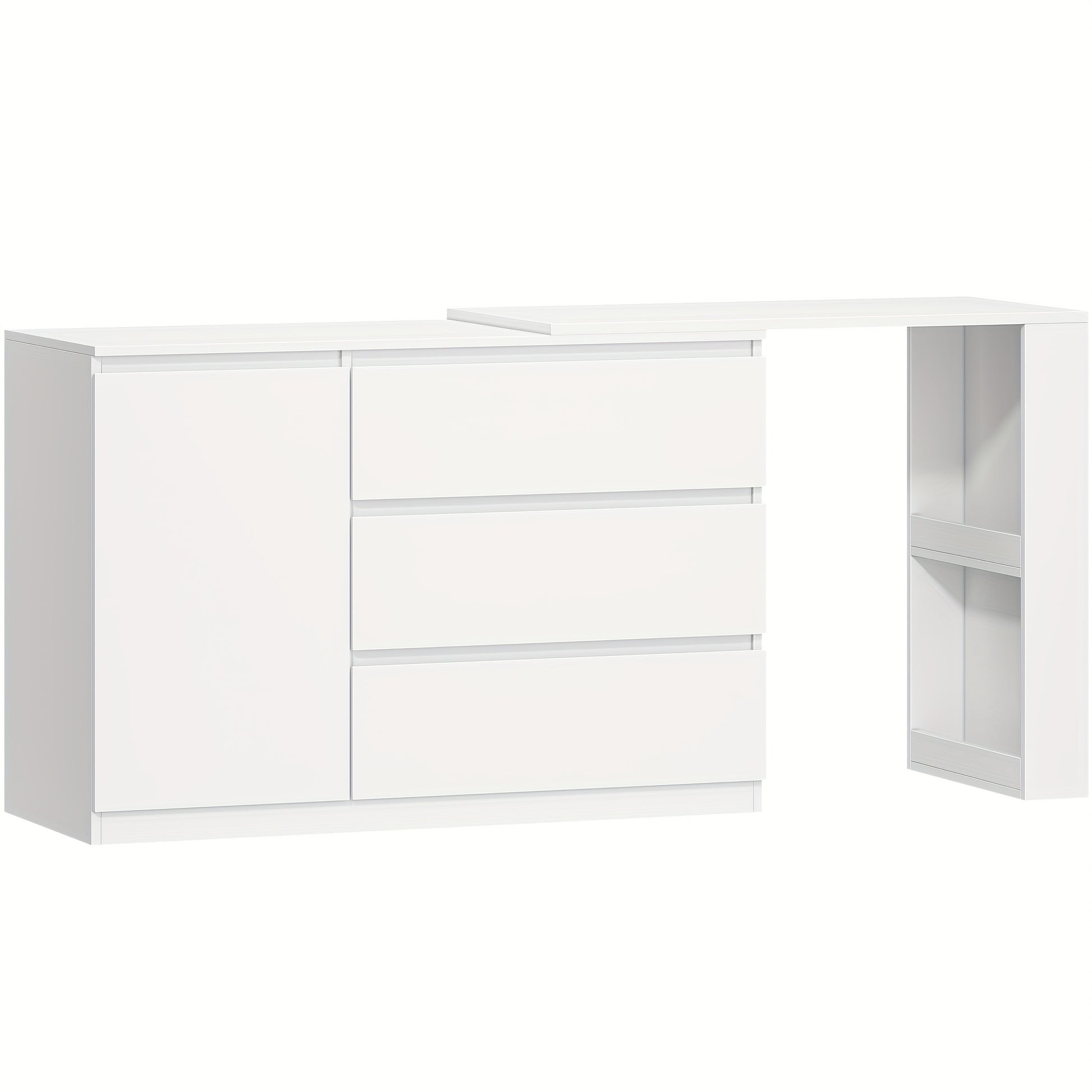 Tidy Up Cluttered Surfaces, Categorize Bottles And Jars, And Organize Makeup Tools.Dressing Table with Drawers, L-Shaped Corner Dressing Table, Vanity with 1 Storage Cabinet And 2 Open Storage Shelves, Bedroom, Living Room, M - QUORE