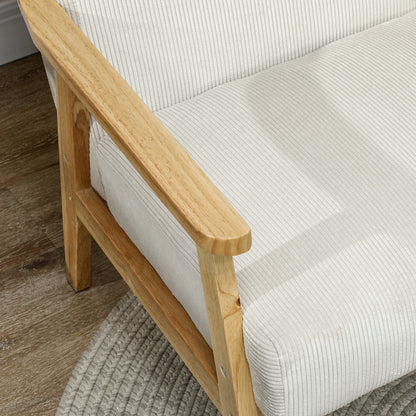 Fauteuil – Lounge Stoel – Relaxfauteuil – Accentstoel – Armstoel – Comfortabele Corduroy Bekleding – Stevig Rubberhouten Frame – Crème Wit