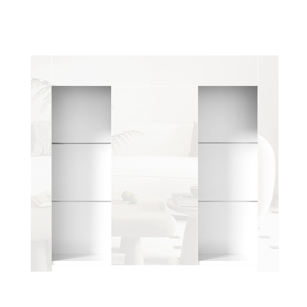 Wit Hoogglans Dressoir – Sideboard – Opbergkast – Buffetkast – Kast – Glazen Planken – Compact 95x35x83 cm – Duurzaam & Onderhoudsvriendelijk