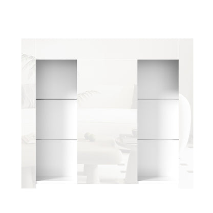 Wit Hoogglans Dressoir – Sideboard – Opbergkast – Buffetkast – Kast – Glazen Planken – Compact 95x35x83 cm – Duurzaam & Onderhoudsvriendelijk