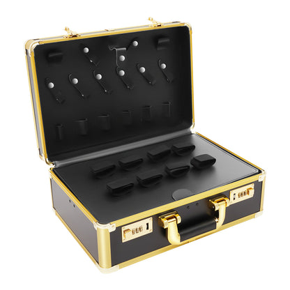 Professional Hairdressing Case | Golden Rectangular Design with Combination Lock, 20kg Weight Capacity, Ideal for Cosmetic Tools, Haircutting Equipment, Travel Makeup Storage - TOOL1SHOOO