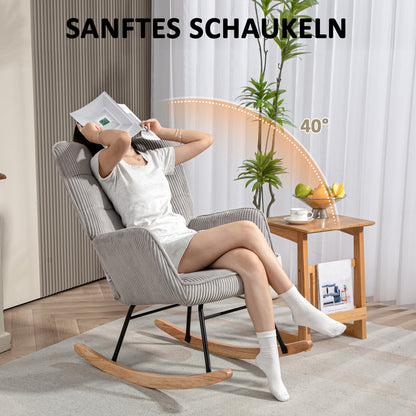Vintage Schommelstoel – Schommelstoel Fauteuil Stoel Relaxstoel Loungechair – Lichtgrijs – Beukenhout & Staal – Extra Dikke Vulling