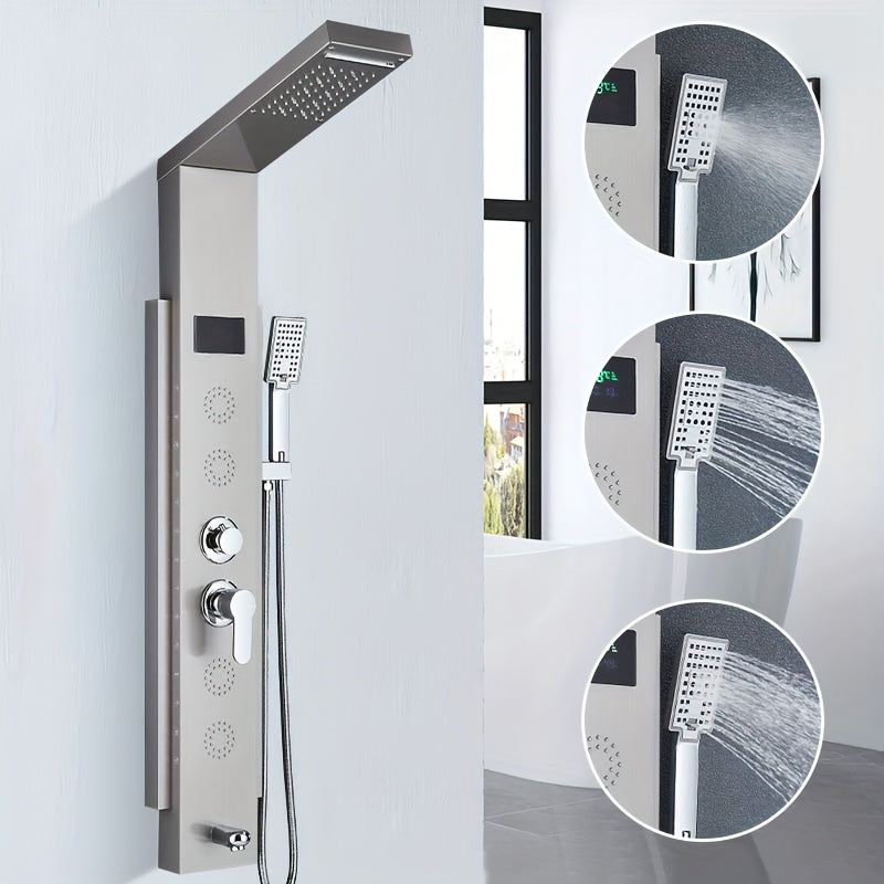 Douchekolom Roestvrij Staal – Douchepaneel – Douchetoren – Douchekraan – Douche Set – Brushed Nickel – 7 Douchestanden – 125 cm Hoog
