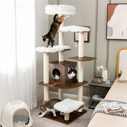 Krabpaal – Kattenboom – Kattenhuis – Kattenmeubel – Krabmeubel – 179 cm Hoog – Pluche Ligplek & Sisal Krabpalen