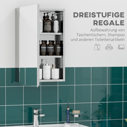 Badkamerspiegel – Spiegelkast – Badkamerkast – Wandspiegel – Opbergkast – Roestvrij Stalen Frame – 39x12x60 cm – 3 Planken