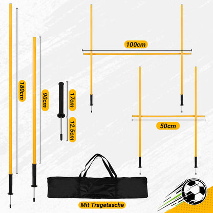 Voetbal Trainingspalen – Agility Poles – Slalom Pionnen – Wendbaarheid Spelershulpmiddel – 6 Stuks Set – 180 cm Lang – Duurzaam Kunststof – Inclusief Draagtas