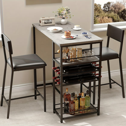Eettafelset – Eetkamerset – Keukentafel – Zitgroep – Diningset – Compact Grijs – Met Gestoffeerde Stoelen – Opbergruimte – Metaal Frame