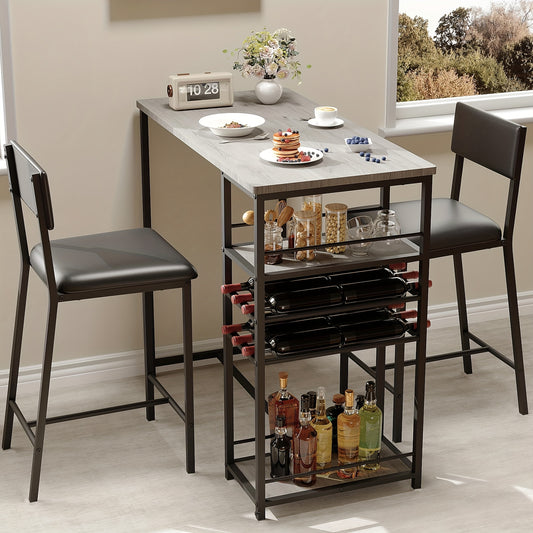 Eettafelset – Eetkamerset – Keukentafel – Zitgroep – Diningset – Compact Grijs – Met Gestoffeerde Stoelen – Opbergruimte – Metaal Frame