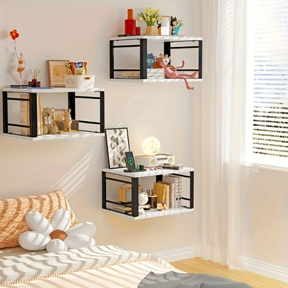 Set Of 2 Wall Mounted Bedside Tables 40x30x24cm- Space Saving Floating Nightstands with Open Storage, Metal Frame - Modern for Bedroom & Living Room (Hardware Included)