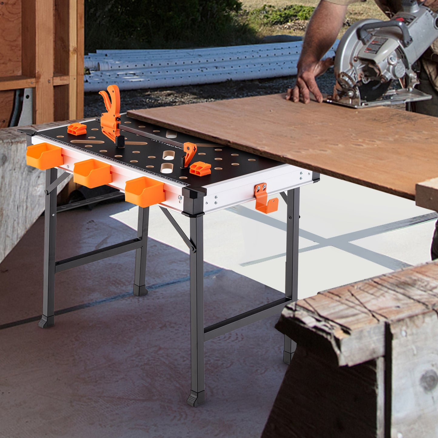 Inklapbare Werkbank – Draagbare Werktafel – Klusbank – Inklapbare Tafel – Werkbank Met Klemmen – Lichtgewicht En Compact – 2 Snelklemmen En 4 Clamp Dogs