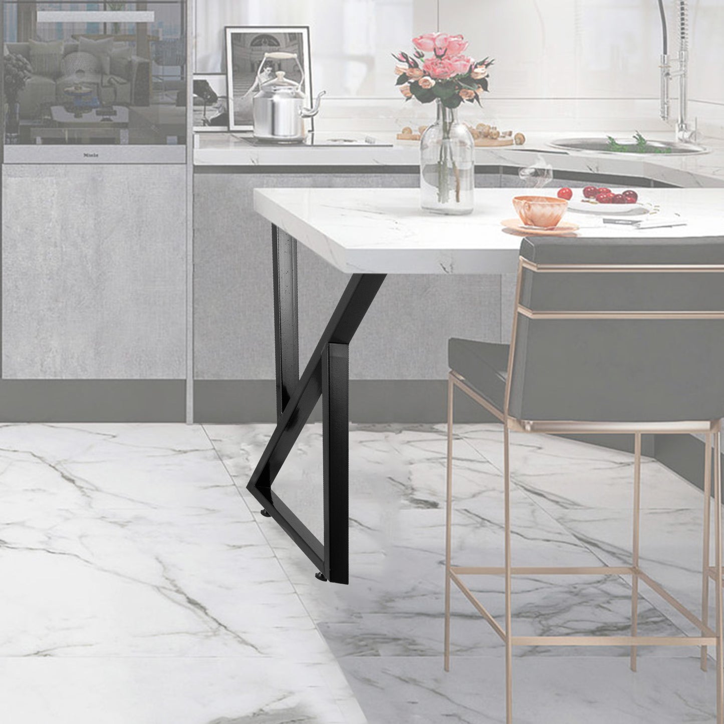 Tafelpoten – Meubelpoten – Onderstel – Bureaupoten – Zwarte Metalen Poten – 71 cm Hoogte – Extra Stevig Zigzag Design
