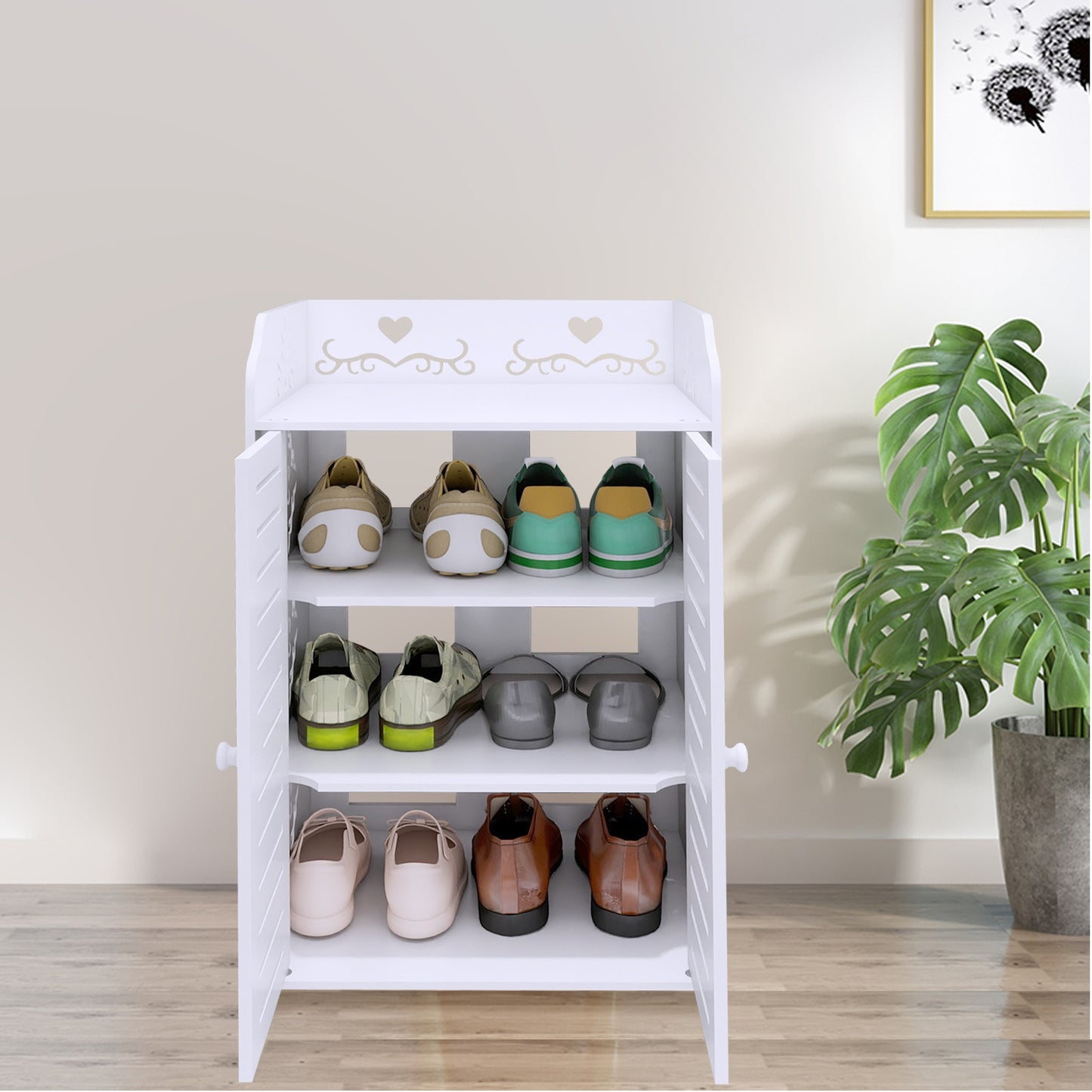 Schoenenkast – Schoenenrek – Schoenopberger – Schoenhouder – Schoenmeubel – 3-laags Voor 6 Paar Schoenen – Stevig Dik PVC – Zitbank Met Opbergruimte 40x35x71 cm - Wit