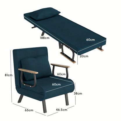Slaapbank – Bedbank – Logeerbank – Inklapbare Bank – Studio Bank – Groot Formaat – Houten Armleuningen – Eenvoudig Inklapbaar Design – Kaki