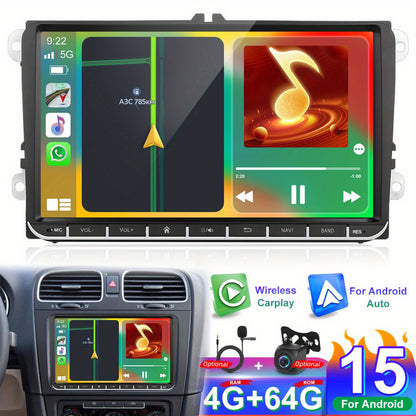 Android 15 Autoradio – Double Din Stereo – Touchscreen Radio – Auto Multimedia – GPS Navigatie – 9-Inch HD Scherm – Draadloos Android Auto & CarPlay – Inclusief HD Camera & Microfoon