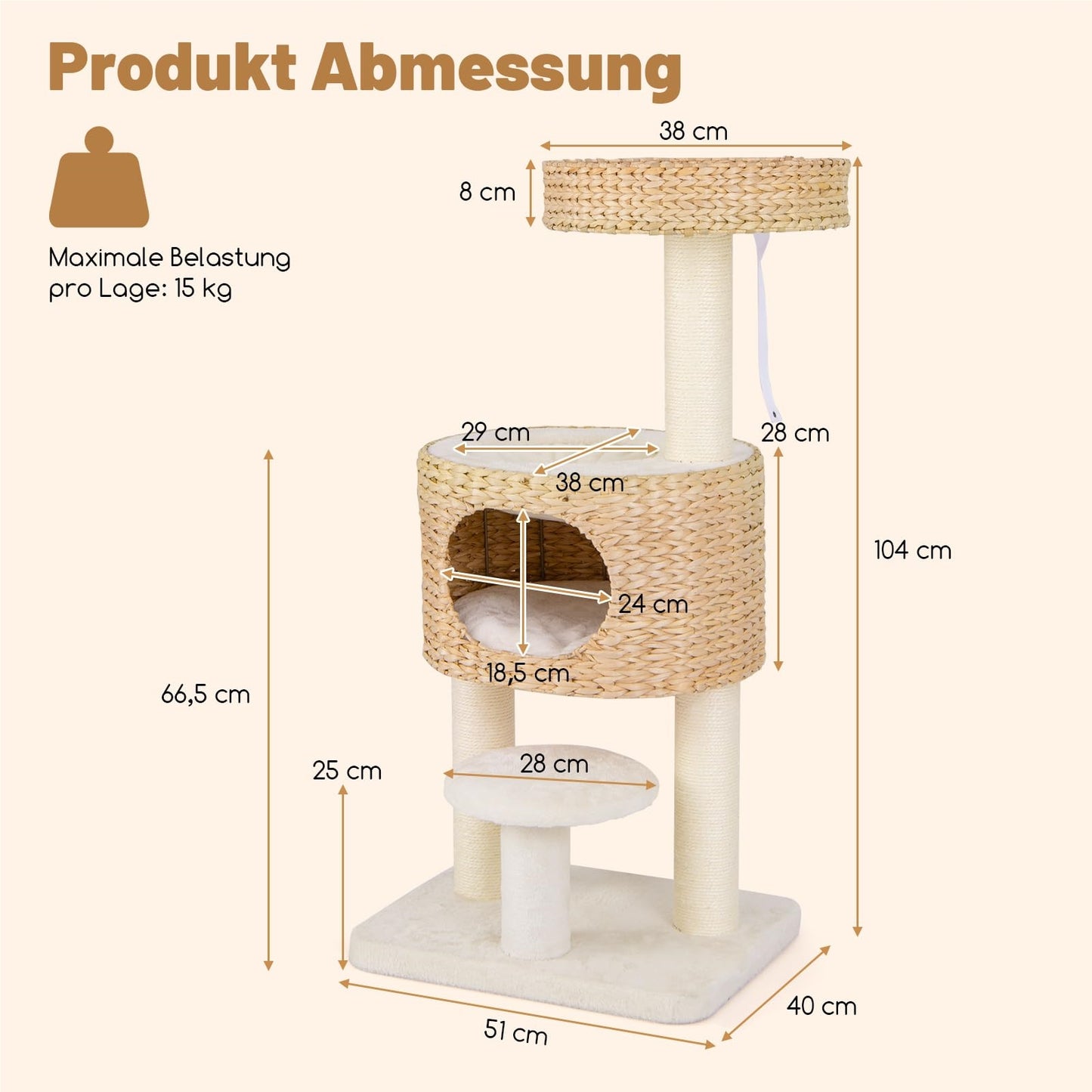 Krabpaal – Kattenkrabpaal – Kattenboom – Krabmeubel – Krabton – 104 cm Hoog – Met Kattenhol & Sisal Bekleding