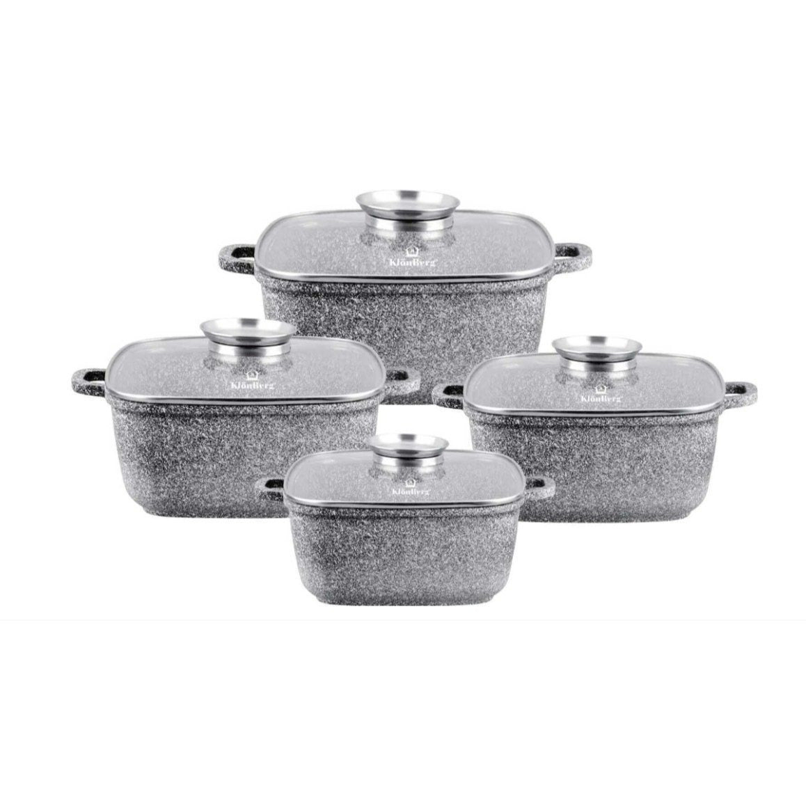 Kookset – Pannenset – Steelpannen – Pannen Met Deksel – Inductie Geschikt – Marmeren Anti-aanbaklaag – Aluminium – 8-Delig