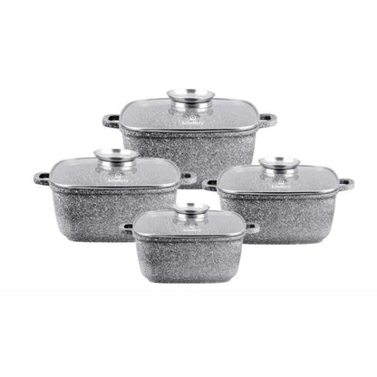 Kookset – Pannenset – Steelpannen – Pannen Met Deksel – Inductie Geschikt – Marmeren Anti-aanbaklaag – Aluminium – 8-Delig