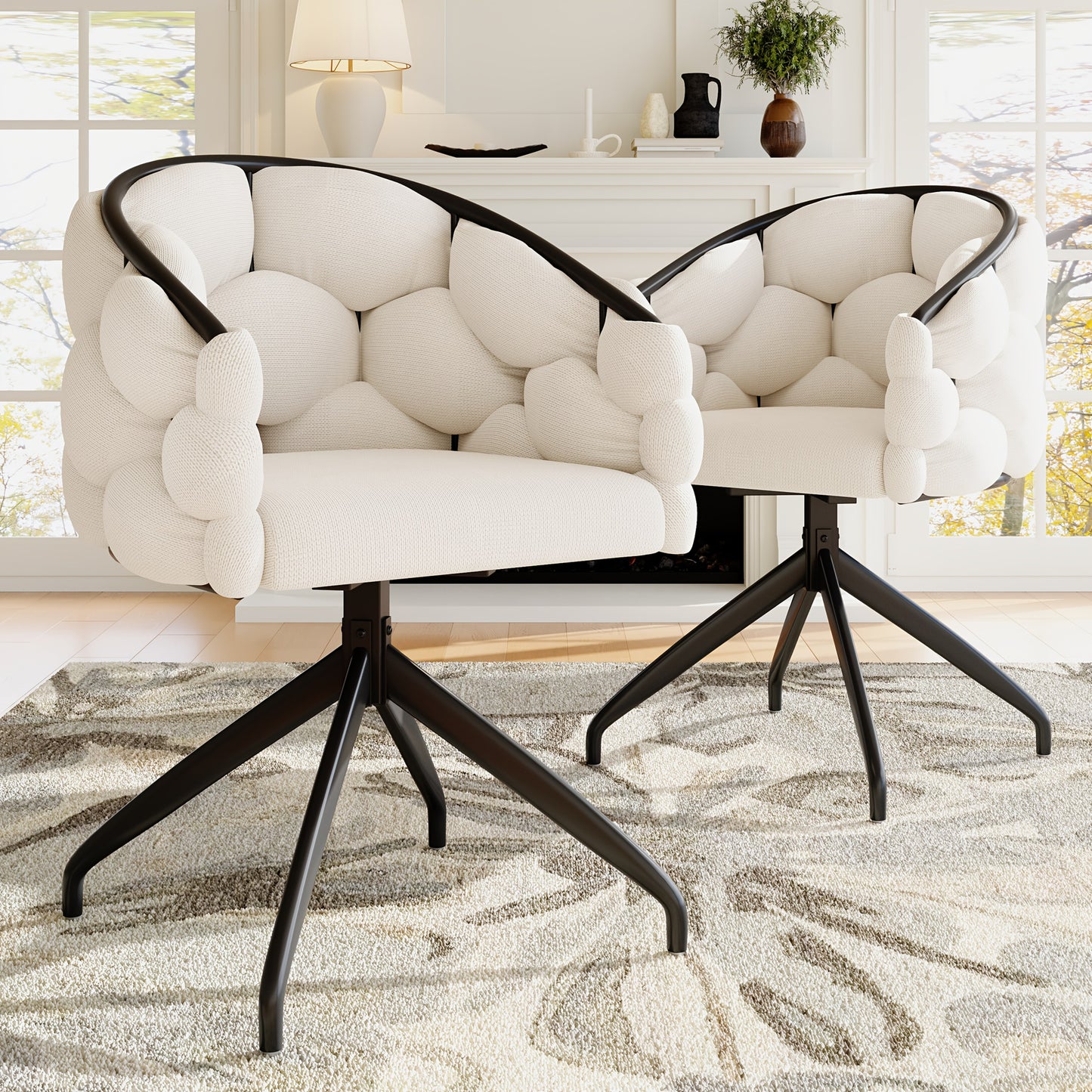 Draaibare Eetkamerstoel – Eetkamerstoel Set – Draaistoel – Stoel Beige – Bamboestoel – 360° Draaibaar – Ergonomische Rugleuning