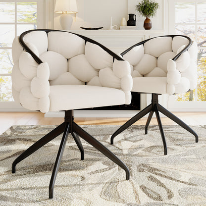 Draaibare Eetkamerstoel – Eetkamerstoel Set – Draaistoel – Stoel Beige – Bamboestoel – 360° Draaibaar – Ergonomische Rugleuning