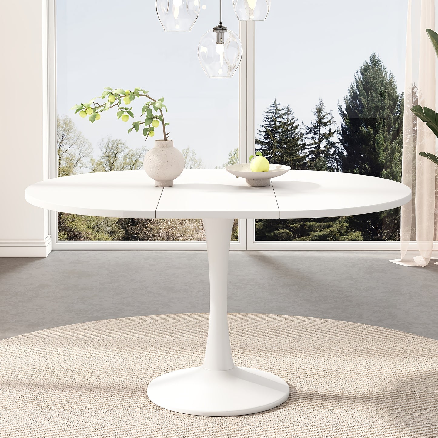 Uitklapbare Eettafel – Uitschuifbare Tafel – Opklapbare Keukentafel – Multifunctionele Tafels – Ruimtebesparend Design – Wit Ovaal Blad – Zwarte Metalen Poten – Stabiel & Eenvoudig Gemonteerd
