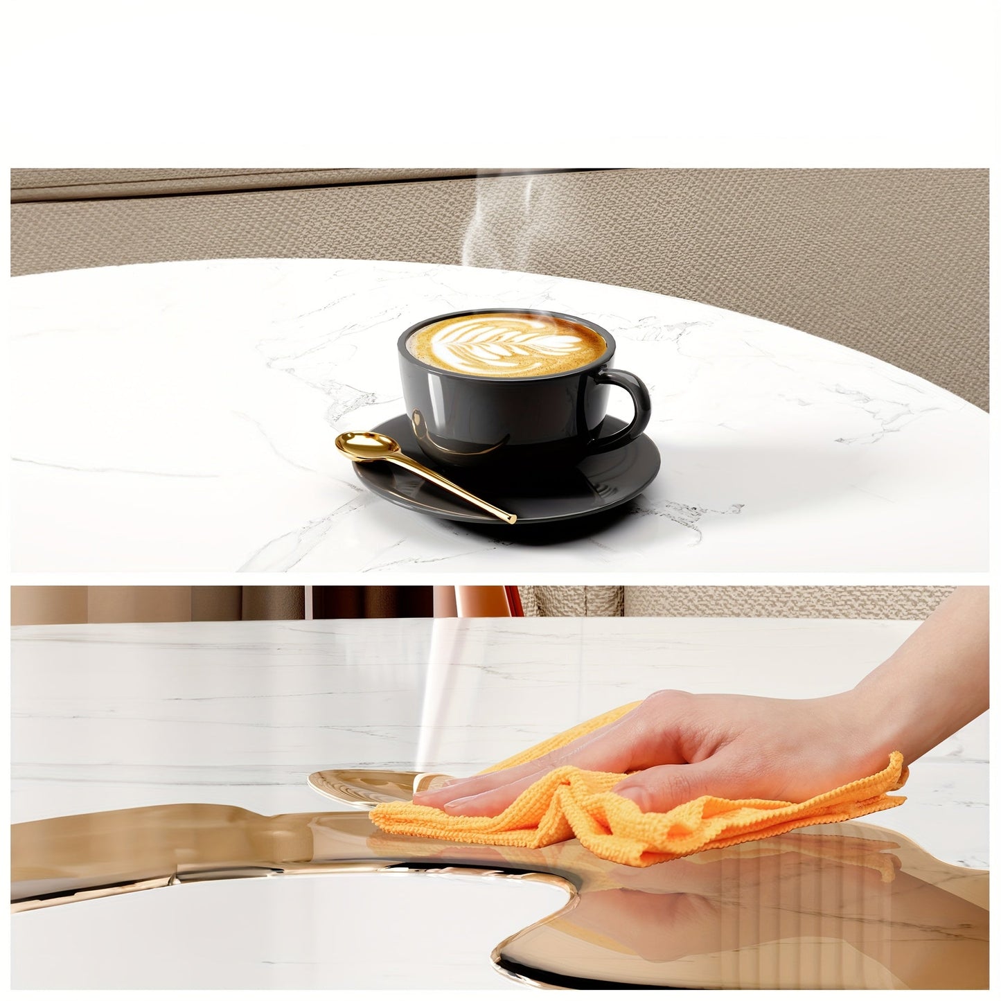 Salontafel – Koffietafel – Bijzettafel – Woonkamertafel – Balkontafel – Gouden Metalen Frame – Hoogglans Wit Marmeren Tafelblad Met Opbergruimte