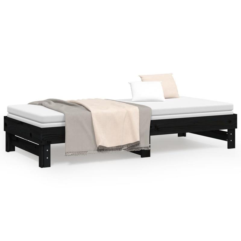 Uitklapbed – Opklapbed – Logeerbed – Eenpersoonsbed – Zithoekbed – 2x 90x200 cm – Massief Grenenhout – Ruimtebesparend Zwart Design