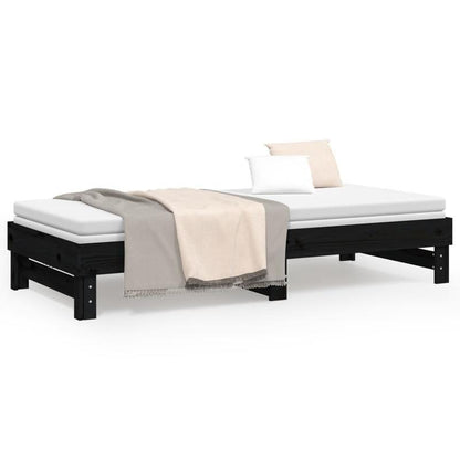 Uitklapbed – Opklapbed – Logeerbed – Eenpersoonsbed – Zithoekbed – 2x 90x200 cm – Massief Grenenhout – Ruimtebesparend Zwart Design
